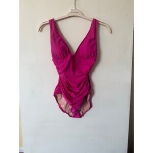 NWT J. Crew Ruched V-neck One-Piece Swimsuit Women's 6 Radiant Fuchsia Pink
